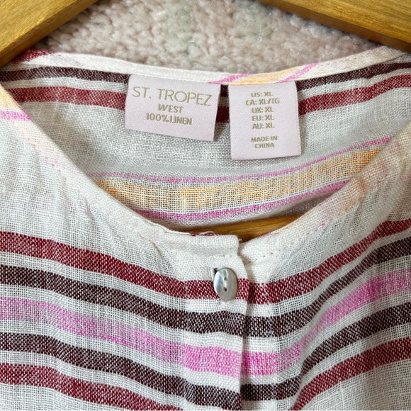 St Tropez West Linen Button-Up Tunic Blouse Top Roll Tab Sleeves XL Resortwear - Picture 3 of 15